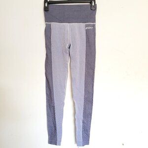 ECHT Workout Active Gray High Waisted Stripe Color Block Full Length Legging Sm